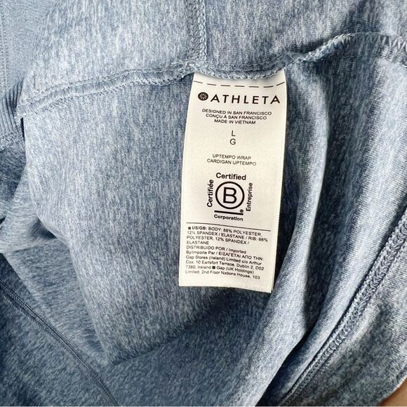 Athleta Untempo Wrap Cardigan Blue Hooded Pockets Size Large - Picture 7 of 9